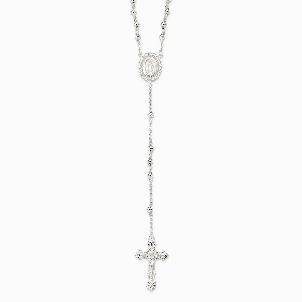 Sterling Silver Polished Rosary Necklace - Product Photo