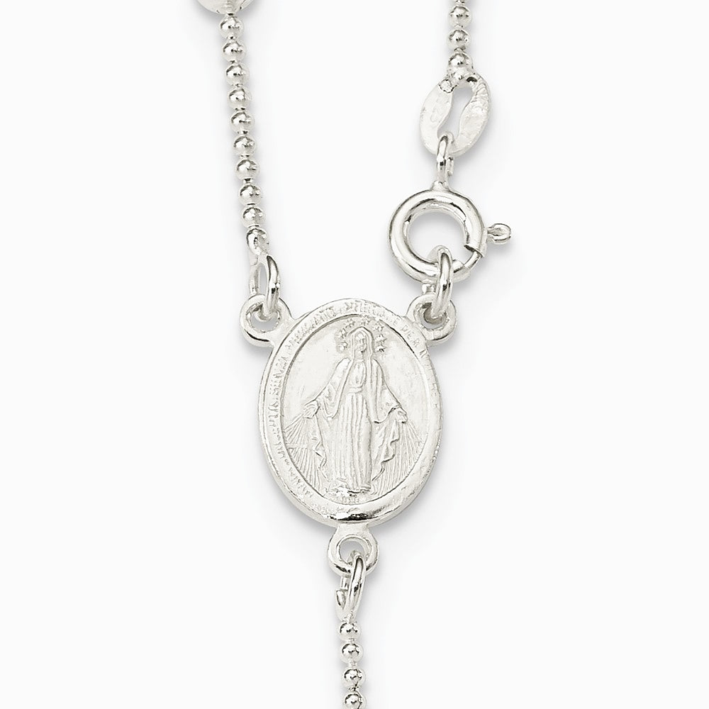 Sterling Silver Polished Bead Rosary 21 inch Necklace - Product Photo