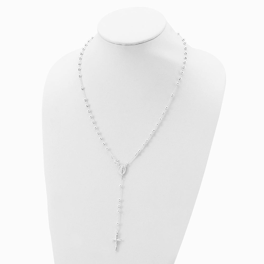Sterling Silver Polished Bead Rosary 21 inch Necklace - Product Photo