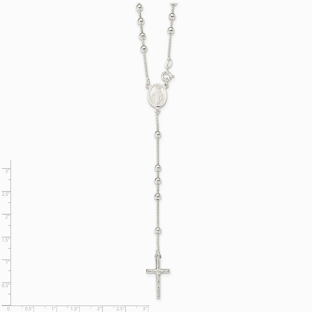 Sterling Silver Polished Bead Rosary 21 inch Necklace - Product Photo