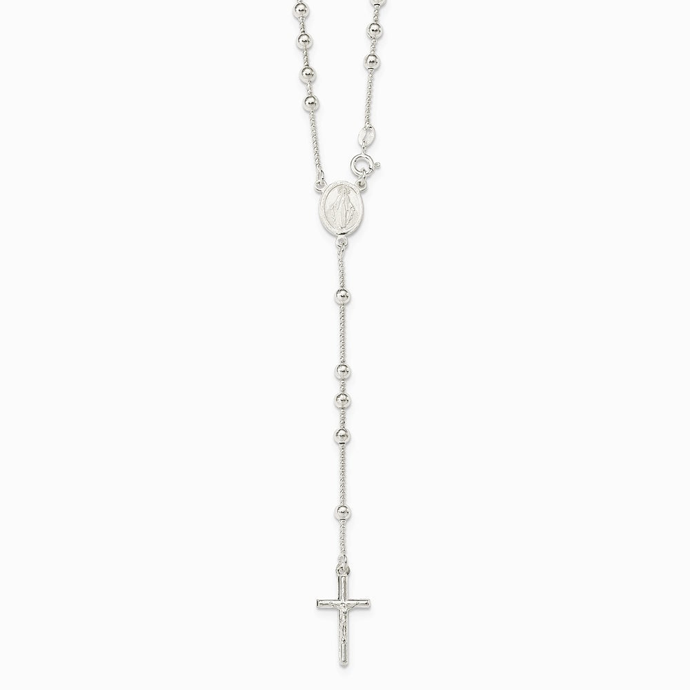 Sterling Silver Polished Bead Rosary 21 inch Necklace