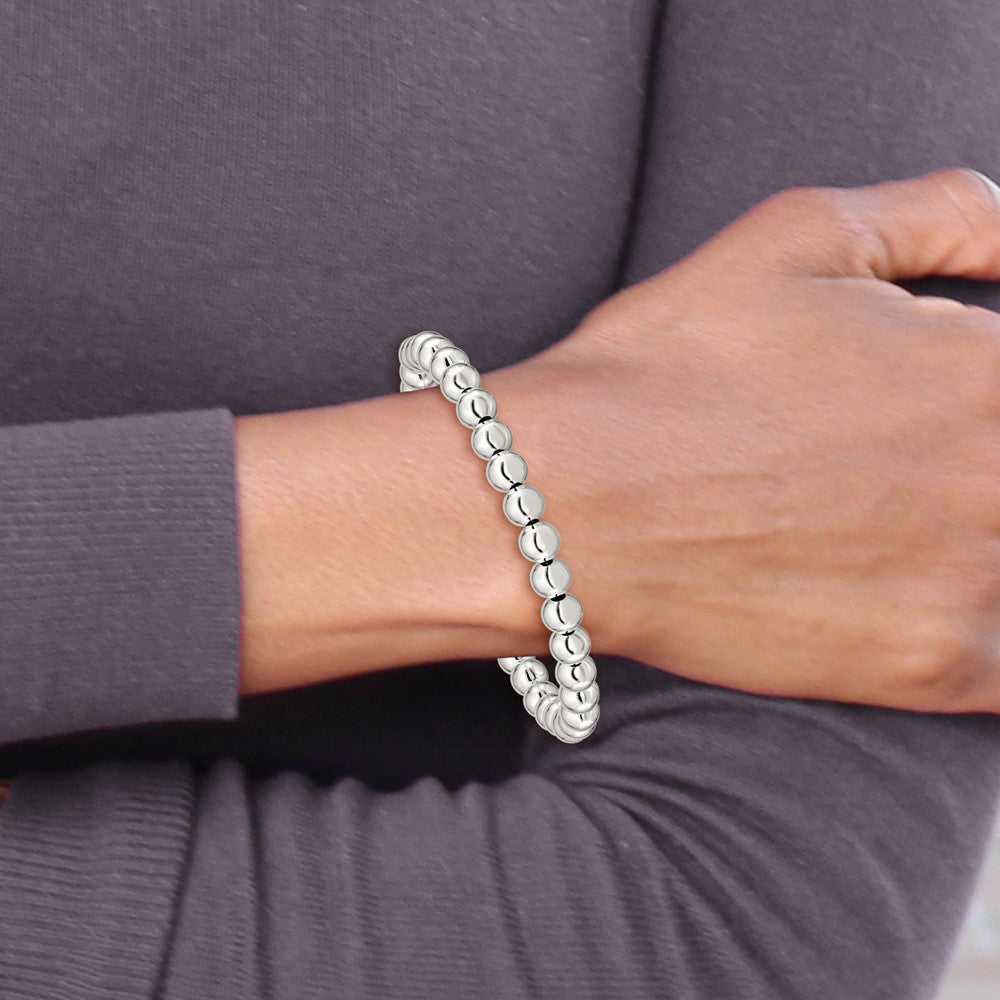 Sterling Silver Polished Bead Stretch Bracelet - Product Photo