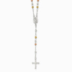 Sterling Silver Yellow & Rose Flash Gold-plated Rosary Necklace - Product Photo