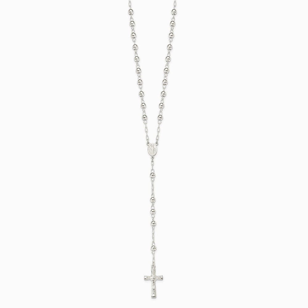 Sterling Silver Polished Rosary 26 inch Necklace - Product Photo
