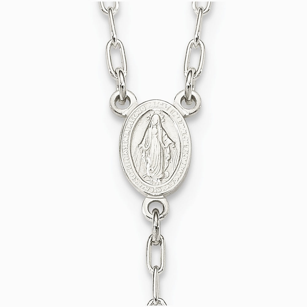 Sterling Silver Polished Rosary 26 inch Necklace - Product Photo