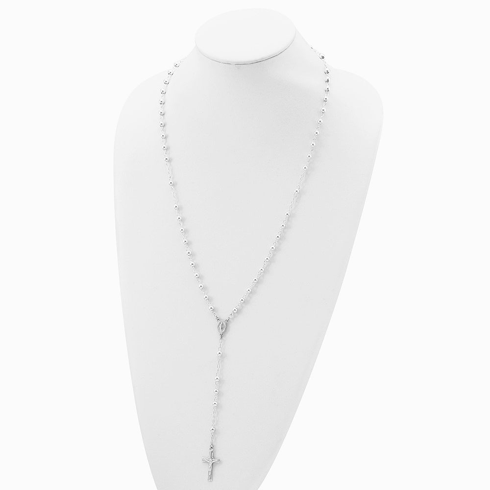 Sterling Silver Polished Rosary 26 inch Necklace - Product Photo