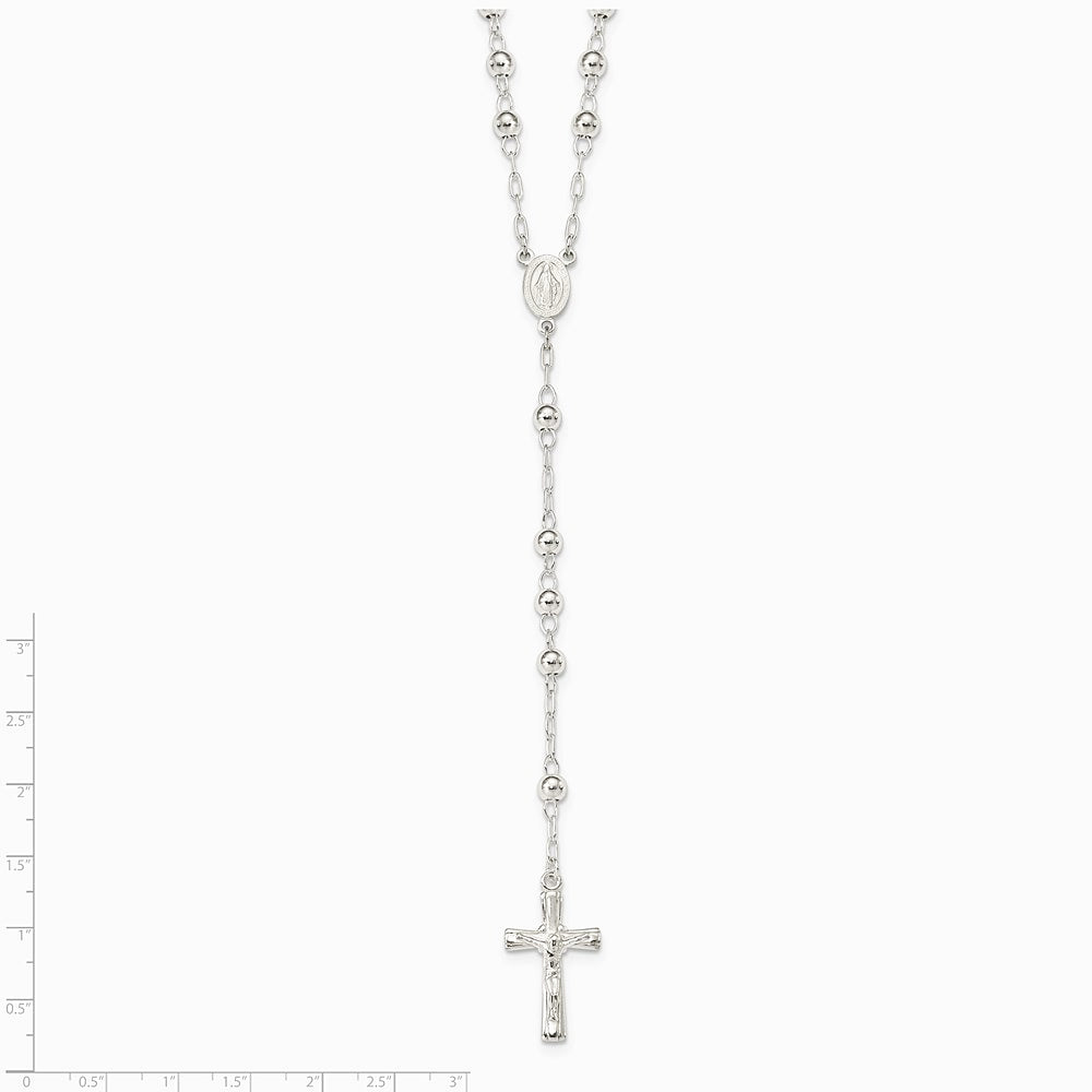 Sterling Silver Polished Rosary 26 inch Necklace - Product Photo