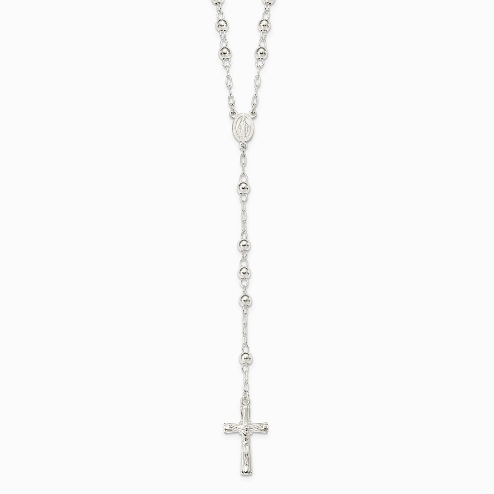 Sterling Silver Polished Rosary 26 inch Necklace