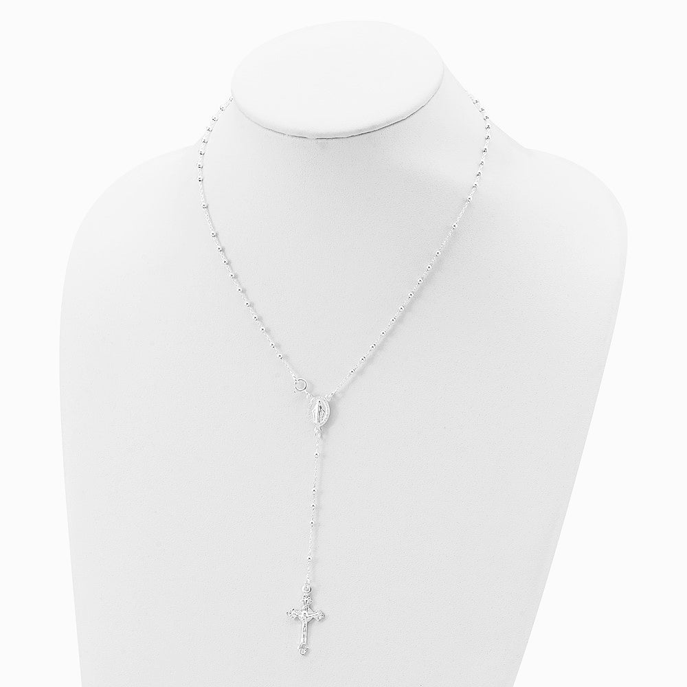 Sterling Silver Polished Rosary 18 inch Necklace - Product Photo