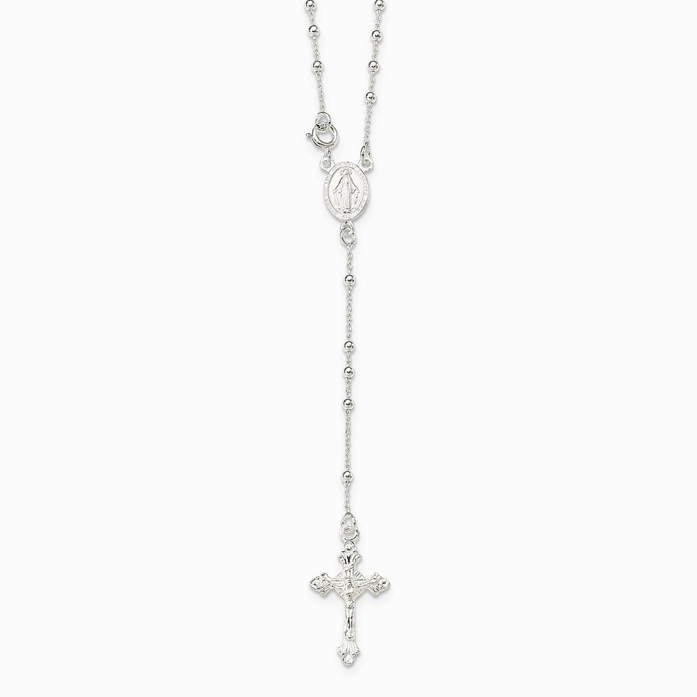 Sterling Silver Polished Rosary 18 inch Necklace - Product Photo