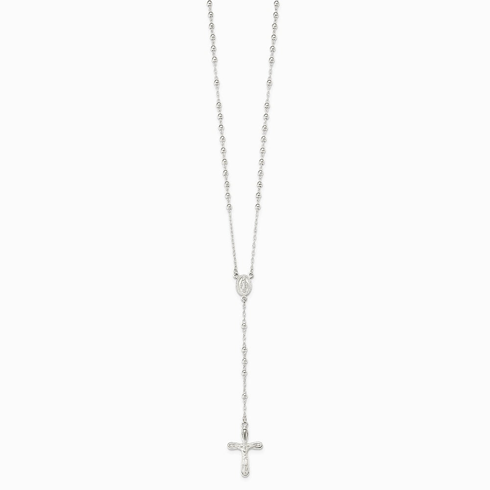 Sterling Silver Polished Crucifix Rosary 18 inch Necklace - Product Photo