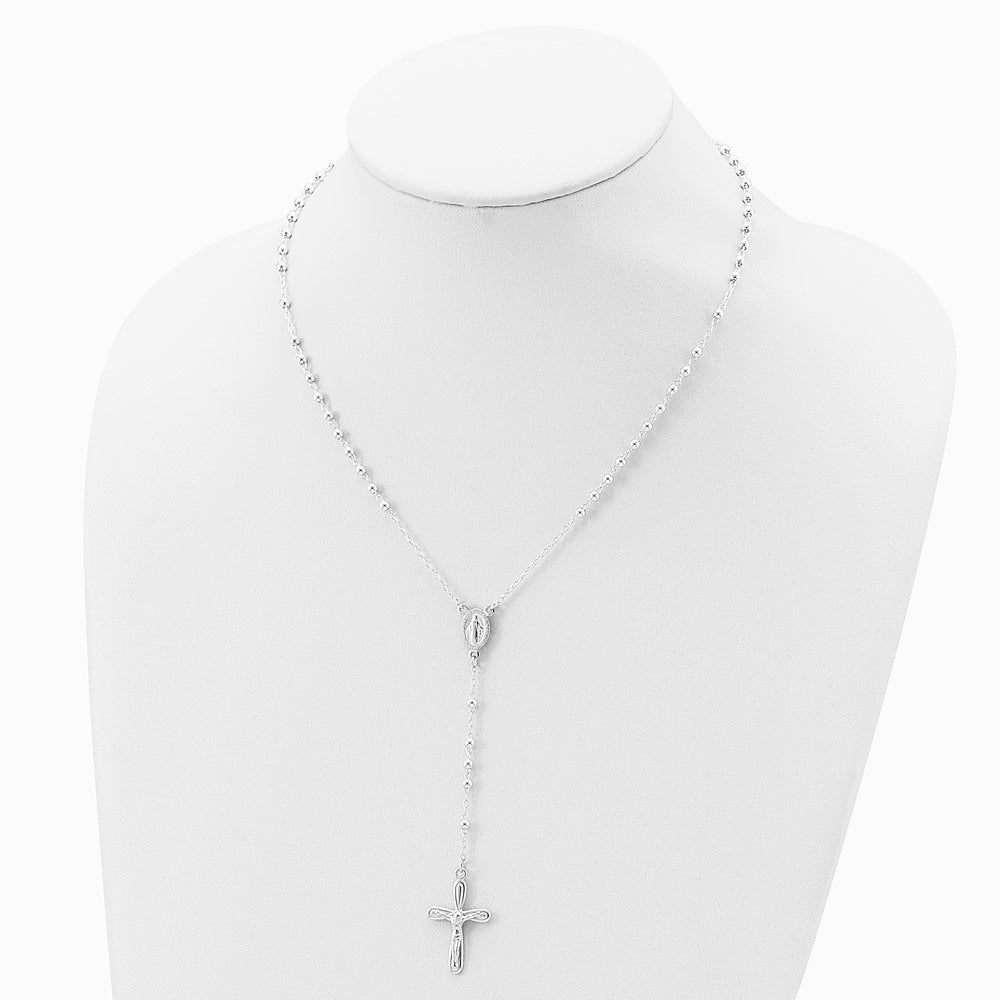 Sterling Silver Polished Crucifix Rosary 18 inch Necklace - Product Photo