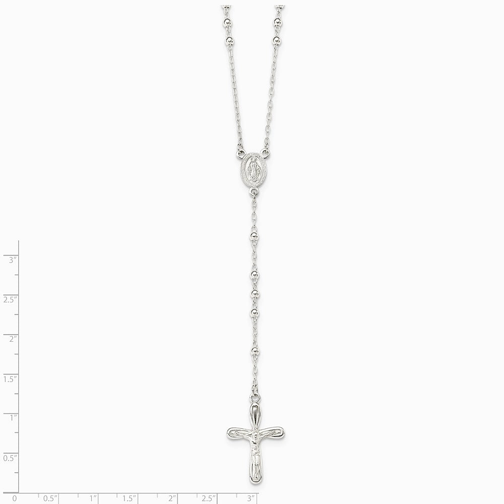 Sterling Silver Polished Crucifix Rosary 18 inch Necklace - Product Photo