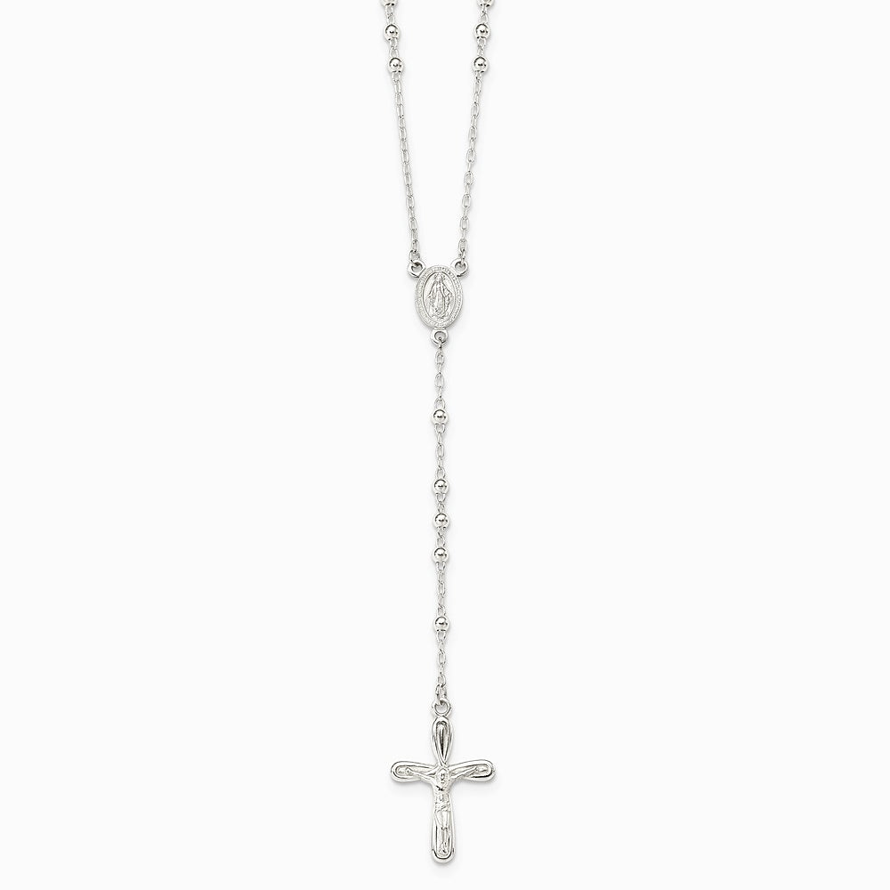 Sterling Silver Polished Crucifix Rosary 18 inch Necklace