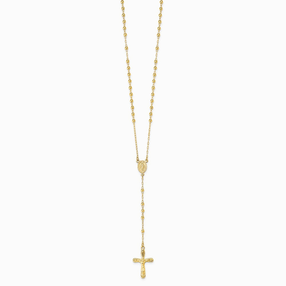 Sterling Silver Flash Gold-plated Polished Crucifix Rosary 18 inch Necklace - Product Photo