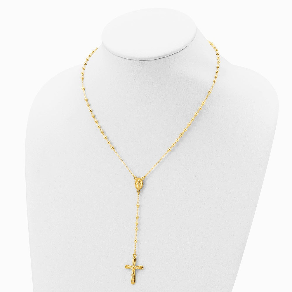Sterling Silver Flash Gold-plated Polished Crucifix Rosary 18 inch Necklace - Product Photo