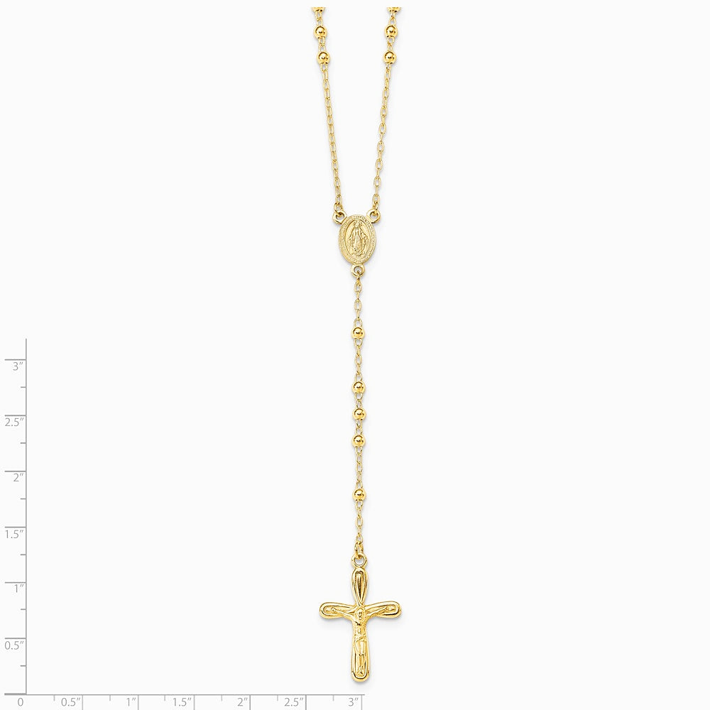 Sterling Silver Flash Gold-plated Polished Crucifix Rosary 18 inch Necklace - Product Photo