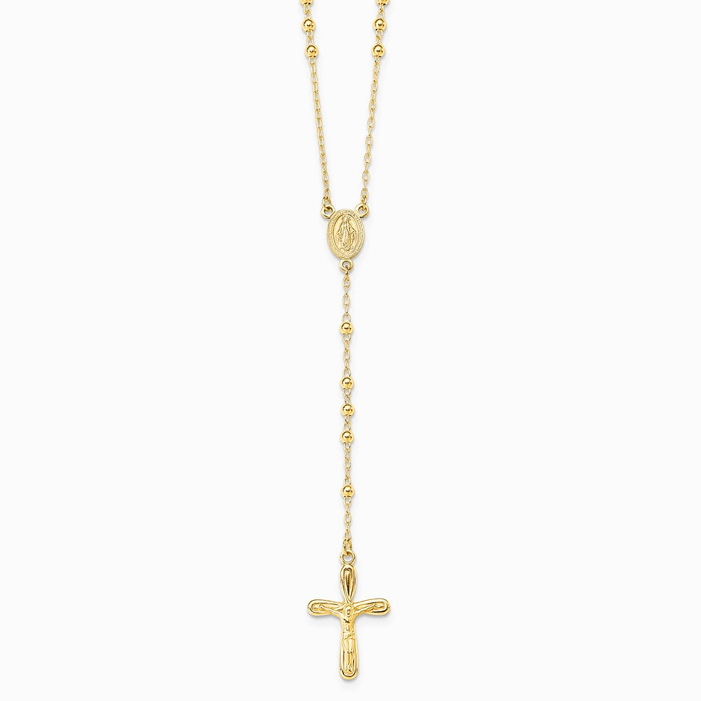 Sterling Silver Flash Gold-plated Polished Crucifix Rosary 18 inch Necklace - Product Photo