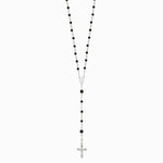 Sterling Silver Polished Black Onyx Rosary Necklace - Product Photo
