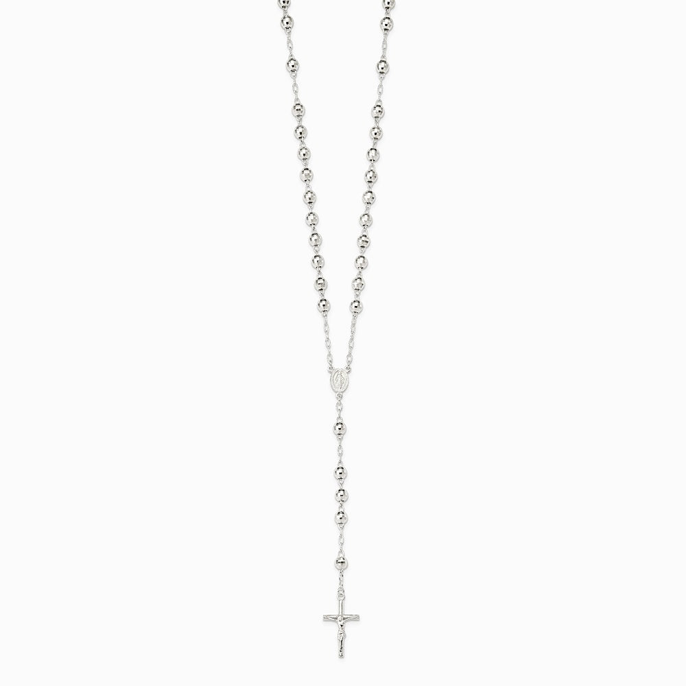 Sterling Silver Polished Rosary Necklace - Product Photo
