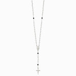 Sterling Silver Polished and Black Crystal Bead Rosary 23.5 inch Necklace - Product Photo