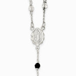 Sterling Silver Polished and Black Crystal Bead Rosary 23.5 inch Necklace - Product Photo