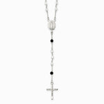 Sterling Silver Polished and Black Crystal Bead Rosary 23.5 inch Necklace - Product Photo