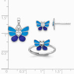 Sterling Silver RH-plated Butterfly Children's Earring, Ring & Pendant Set - Product Photo
