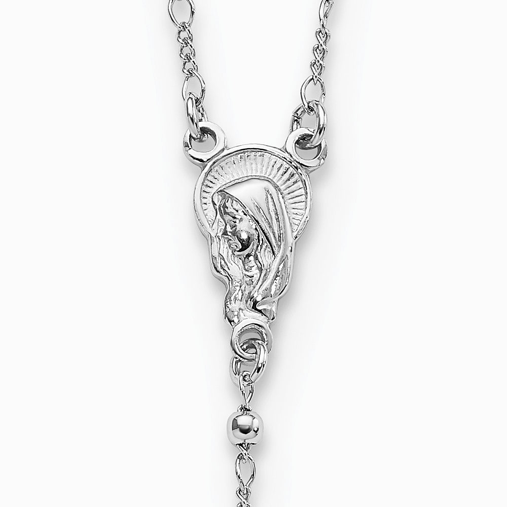 Sterling Silver Rhodium Plated Polished Beaded Rosary - Product Photo