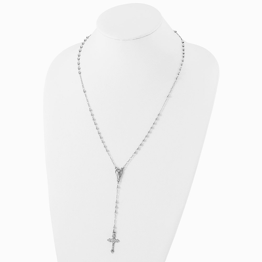 Sterling Silver Rhodium Plated Polished Beaded Rosary - Product Photo