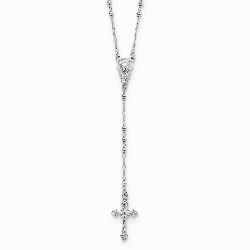 Sterling Silver Rhodium Plated Polished Beaded Rosary