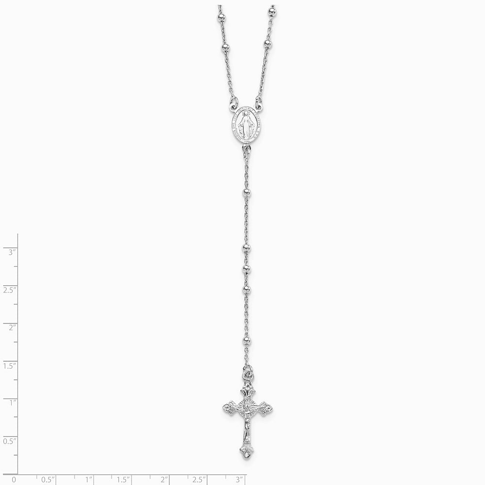 Sterling Silver Rhodium-plated Polished Beaded Rosary 24 inch Necklace - Product Photo