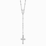 Sterling Silver Rhodium-plated Polished Beaded Rosary 24 inch Necklace - Product Photo
