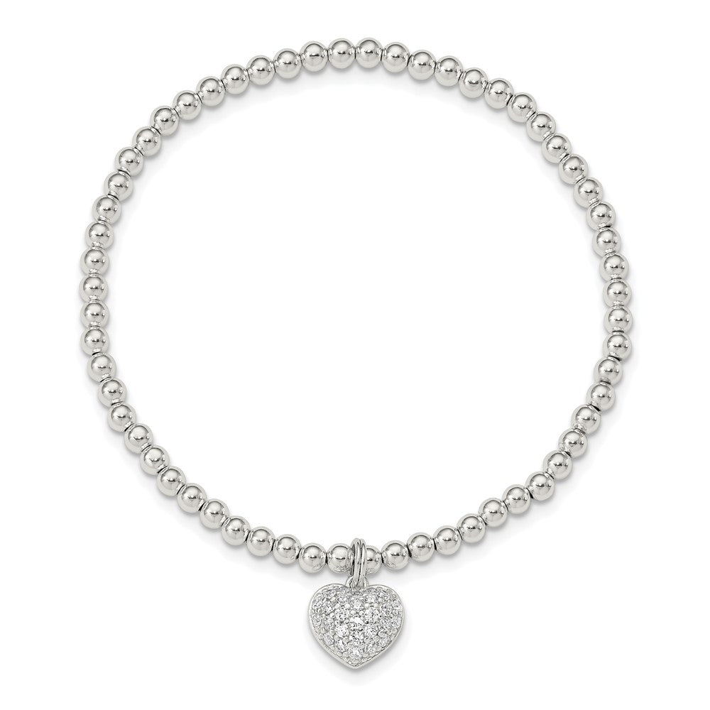 Sterling Silver CZ Heart Stretch Bracelet - Product Photo