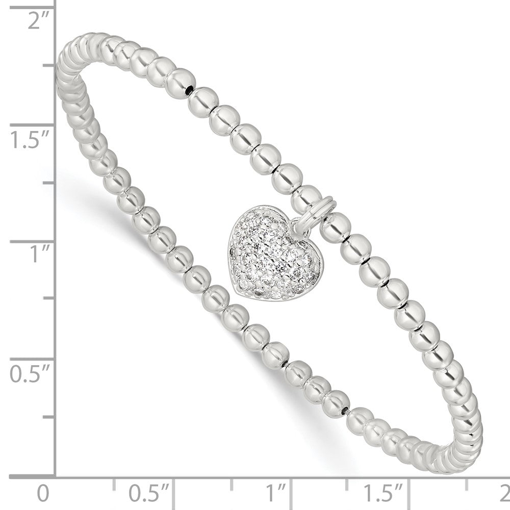 Sterling Silver CZ Heart Stretch Bracelet - Product Photo