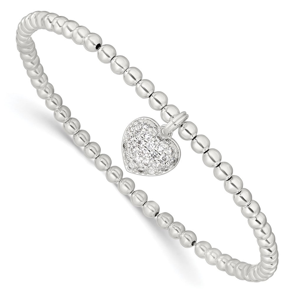 Sterling Silver CZ Heart Stretch Bracelet - Product Photo