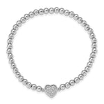 Sterling Silver Rhodium-plated Polished Beaded CZ Heart Stretch Bracelet - Product Photo