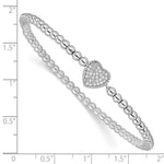 Sterling Silver Rhodium-plated Polished Beaded CZ Heart Stretch Bracelet - Product Photo