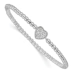 Sterling Silver Rhodium-plated Polished Beaded CZ Heart Stretch Bracelet - Product Photo