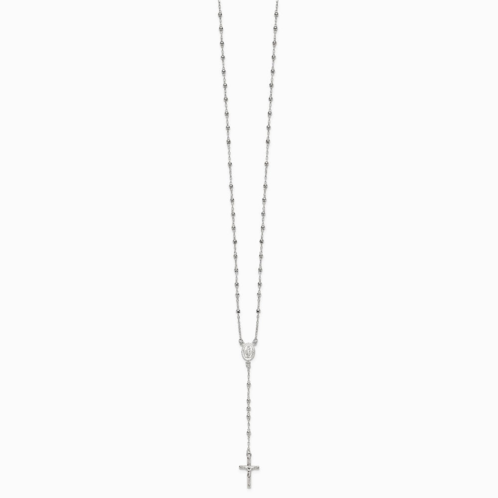 Sterling Silver Polished and Beaded Rosary Necklace - Product Photo