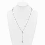 Sterling Silver Polished and Beaded Rosary Necklace - Product Photo