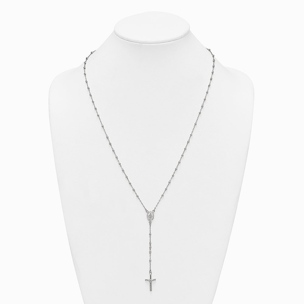 Sterling Silver Polished and Beaded Rosary Necklace - Product Photo