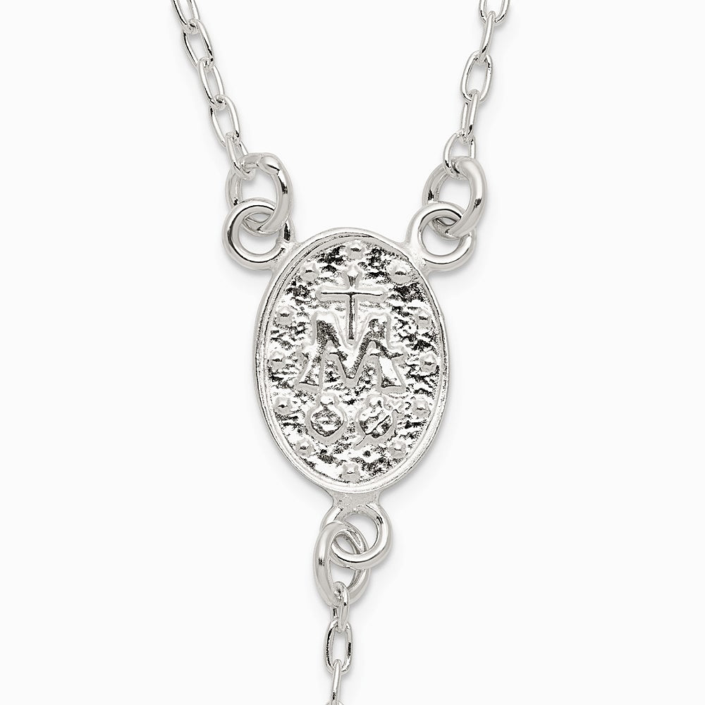 Sterling Silver Polished and Beaded Rosary Necklace - Product Photo