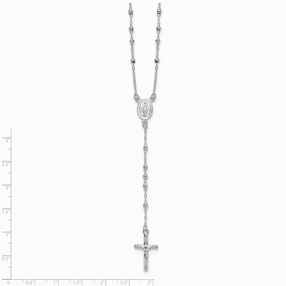 Sterling Silver Polished and Beaded Rosary Necklace - Product Photo