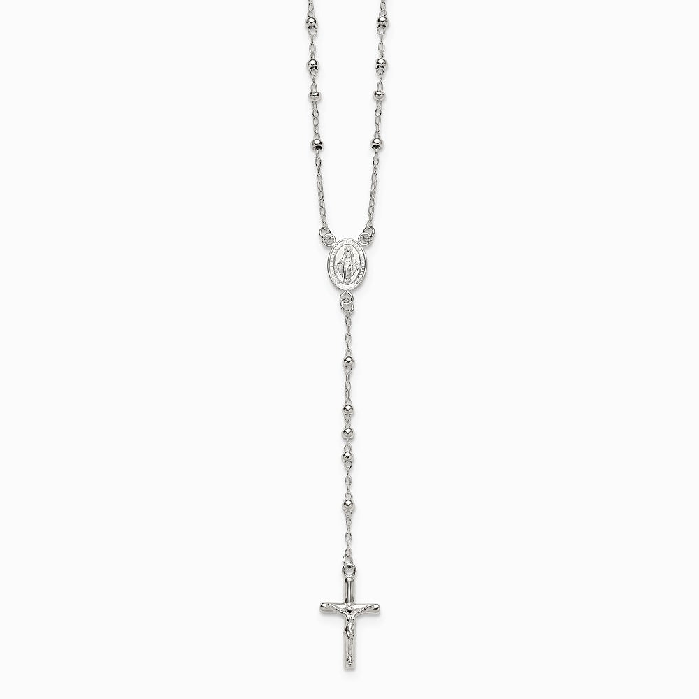 Sterling Silver Polished and Beaded Rosary Necklace
