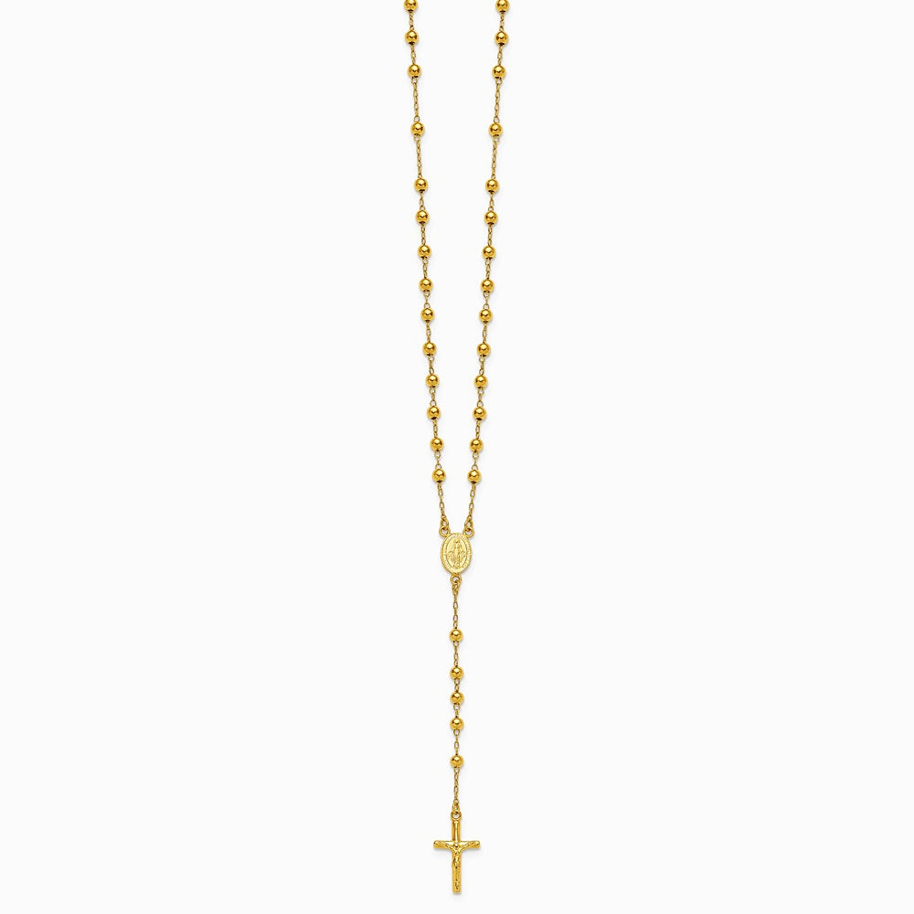 Sterling Silver Gold-tone Polished and Beaded Rosary Necklace - Product Photo