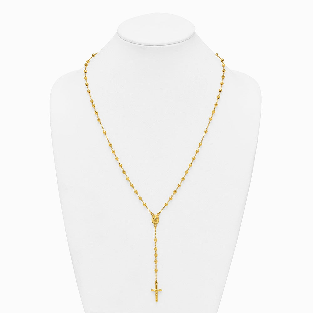 Sterling Silver Gold-tone Polished and Beaded Rosary Necklace - Product Photo