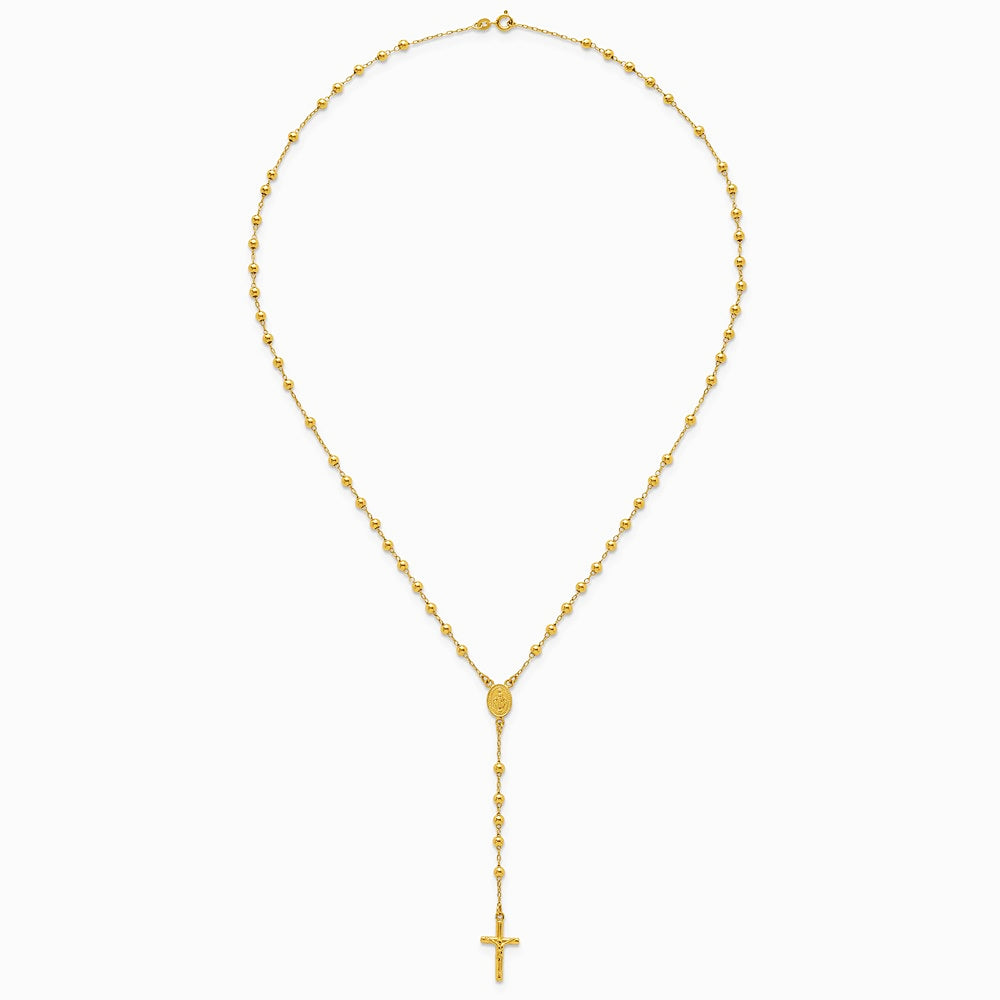 Sterling Silver Gold-tone Polished and Beaded Rosary Necklace - Product Photo