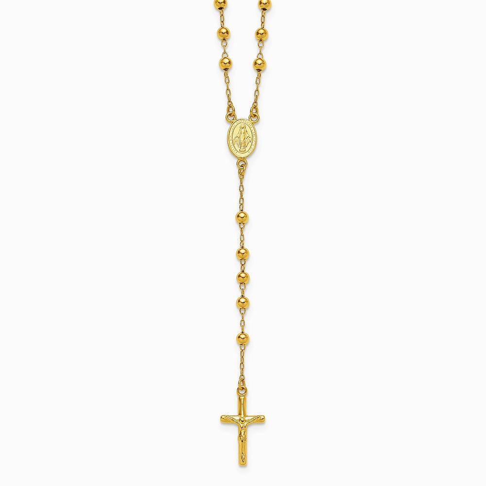 Sterling Silver Gold-tone Polished and Beaded Rosary Necklace - Product Photo