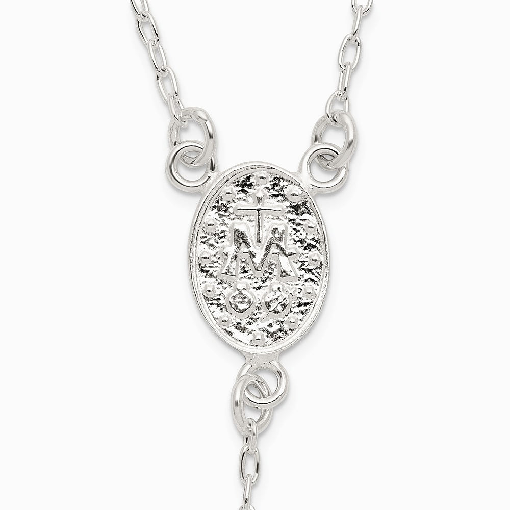 Sterling Silver Polished and Beaded Rosary Necklace - Product Photo